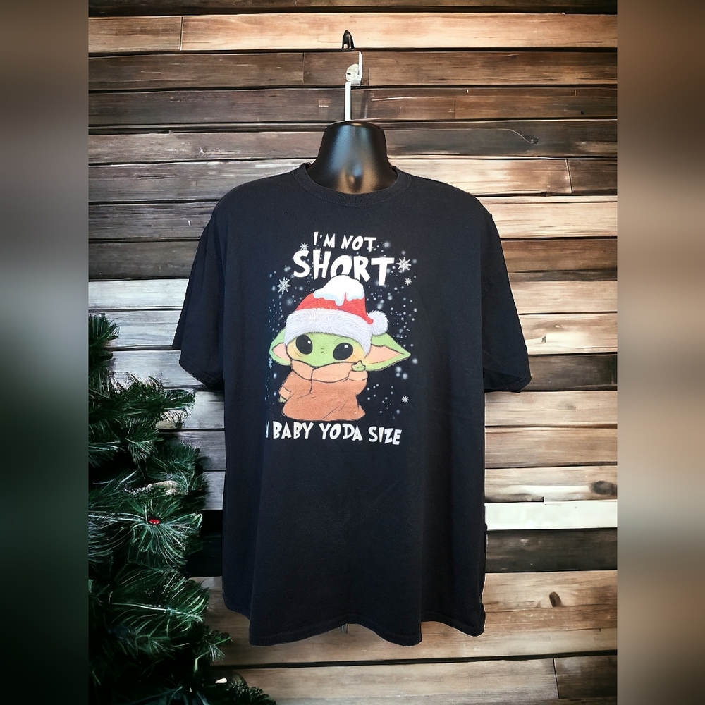 Star Wars The Mandalorian Grogu Festive Graphic T-Shirt Men's Black Sz 2XL/XXL